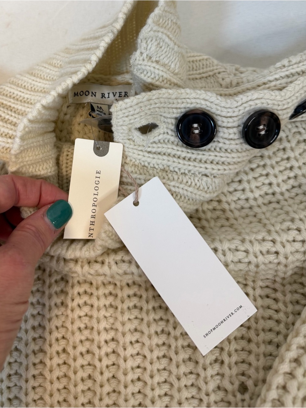Anthropologie Moon River Cream Knit High Mock Neck Sweater Dress Women’s Medium - Picture 11 of 13